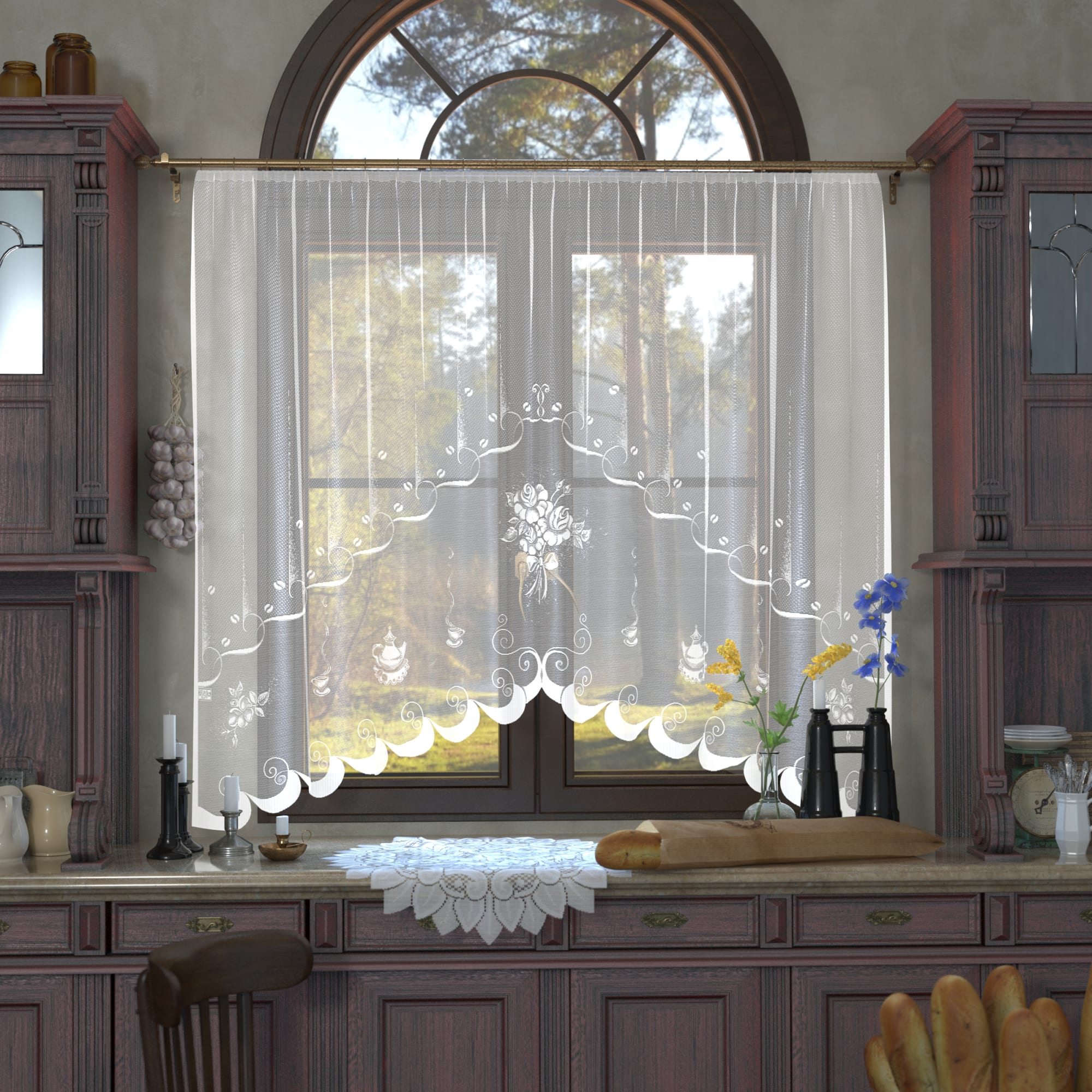 18205282 Занавеска для кухни на ленте «Утро», 220х160 см, сетка, цвет белый Santreyd  - Вид №7