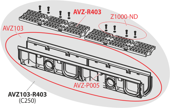 Дренажный канал 100 мм с металлической рамой и решеткой из композитного материала С250 ALCAPLAST AVZ103R403 - Вид №2