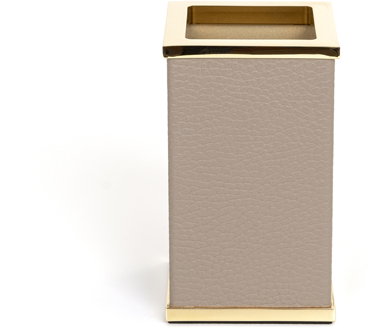 Квадратный держатель для зубных щеток Olimpia - 6,5X6,5XH11 см / металл-отделка_золото / зерненая кожа_серо-коричневый