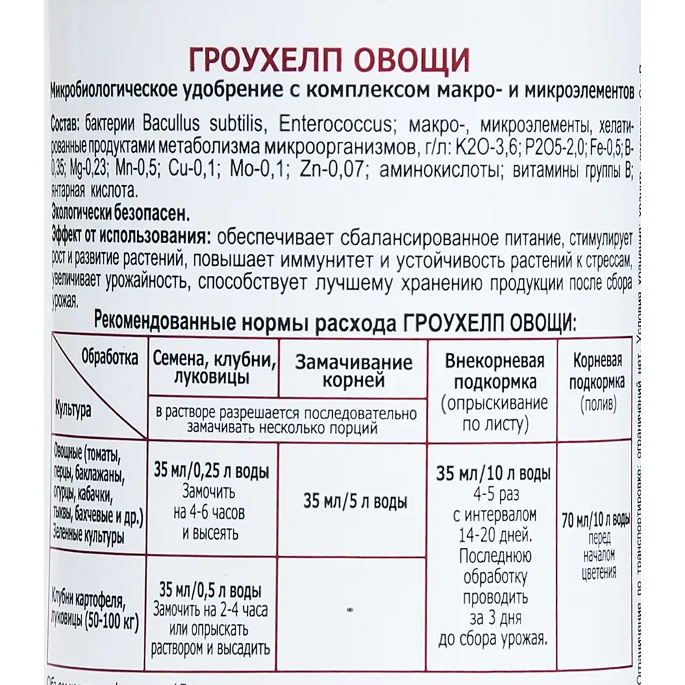 Экодачник Гроухелп — биоудобрение для овощных культур 500 мл 86481307 STLM-0069124 - Вид №2