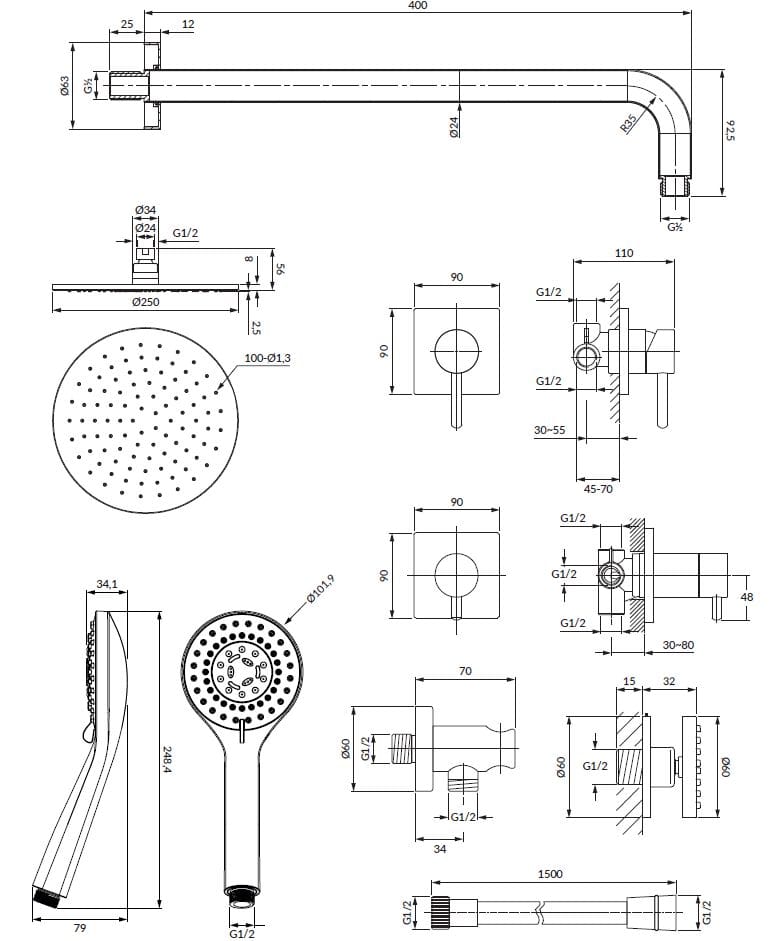 Набор для душа с ручным душем и душем OMNIRES Y ARCH-00023861 - Вид №2