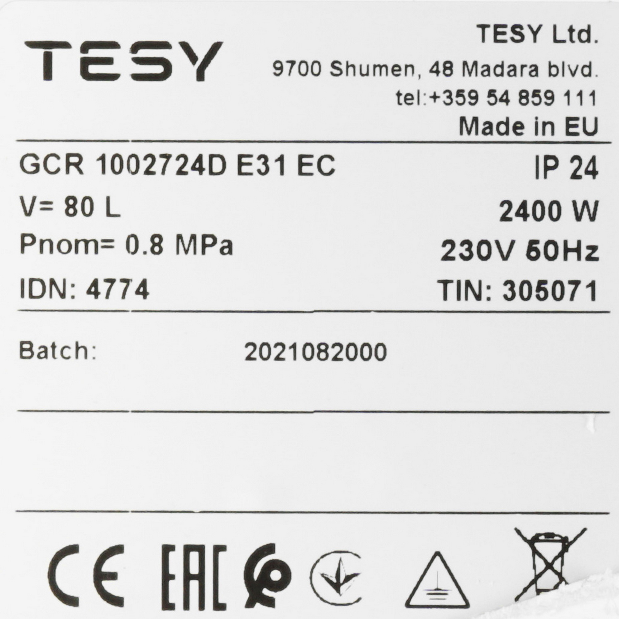 5343449 Водонагреватель электрический TESY GCR 1002724D E31 EC STDN-0084256 - Вид №4