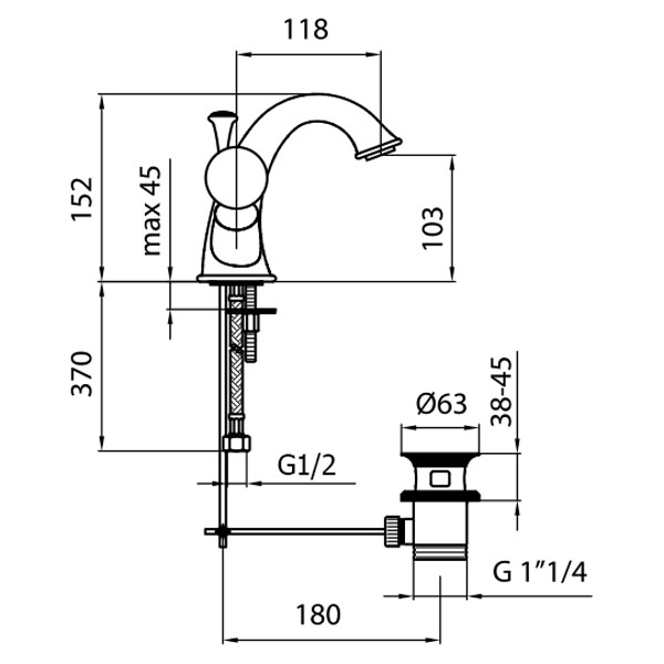 KA700102065 Смеситель для раковины Webert Karenina  - Вид №1