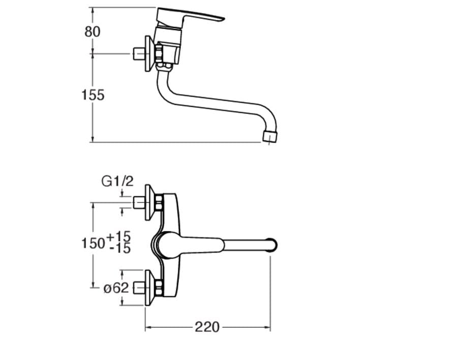 Профессиональный смеситель для кухни с 2 отверстиями и поворотным изливом CRISTINA Rubinetterie кухня-профессиональная коллекция ARCH-00045974 - Вид №1