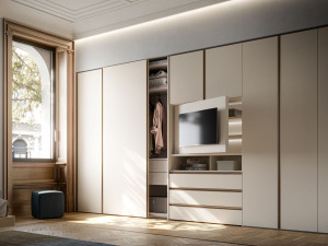 Секционный деревянный шкаф с раздвижными дверями