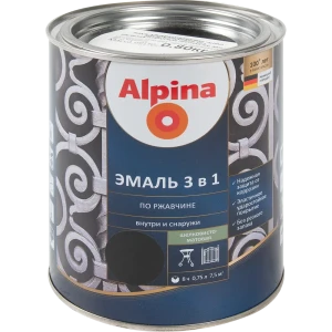 Грунт-эмаль по ржавчине 3 в 1 Alpina полуматовая цвет черный 0.75 л