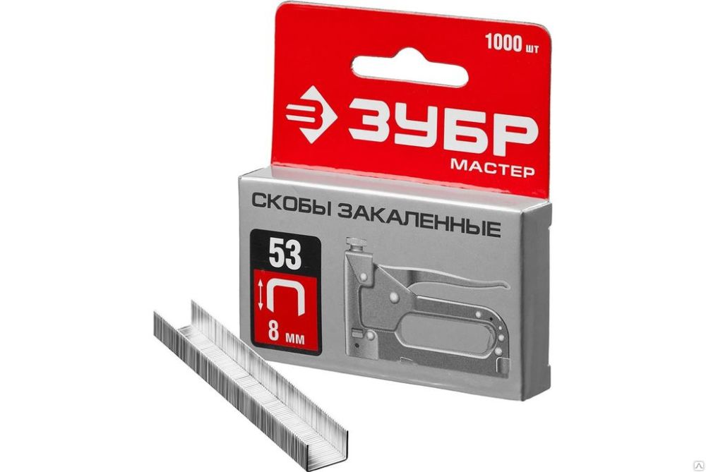 Скобы ЗУБР закаленные для степлера тип 53 красные 8мм 1000шт 12223 - Вид №1