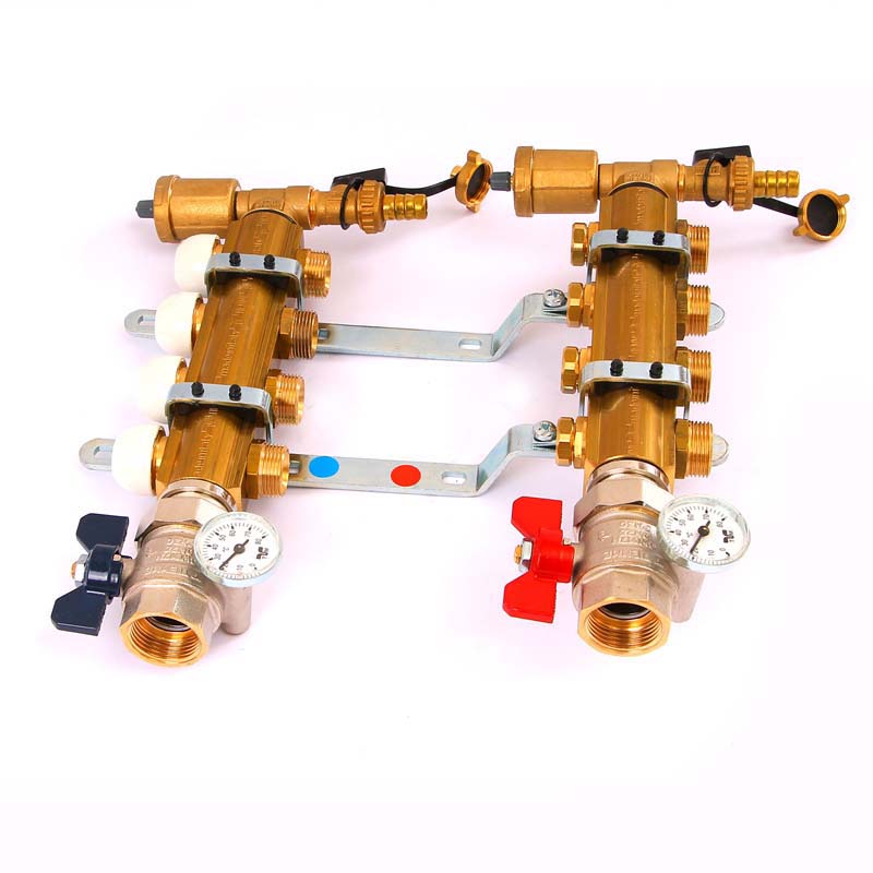 Коллекторная группа с кронштейнами, регулировочными и термостатическими вентилями TIEMME 1"x3/4"ЕК 4 выхода 3870012 - Вид №1
