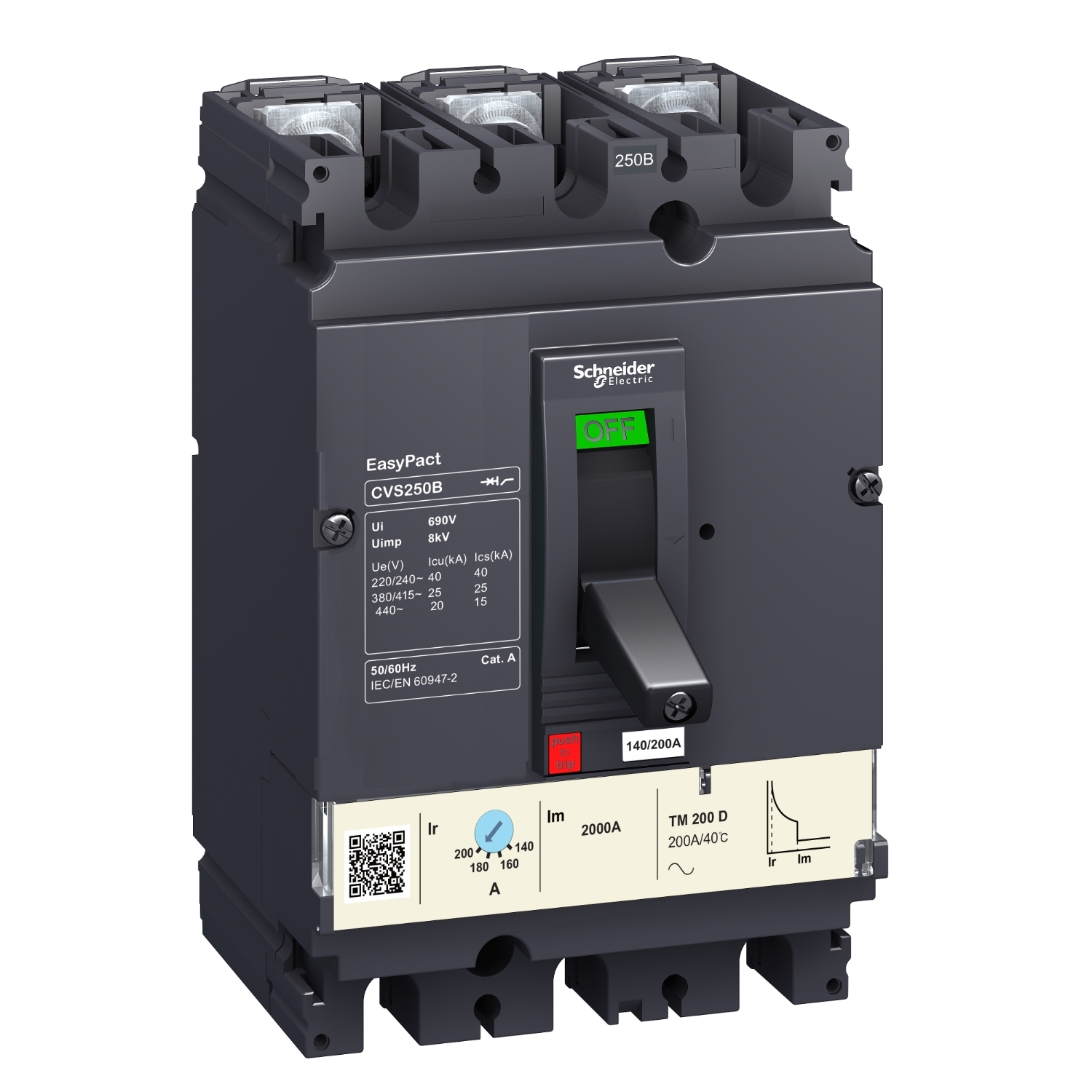 LV525302 Силовой автомат CVS 250, TM-D, 25кА, 3P, 200А Schneider Electric EasyPact 