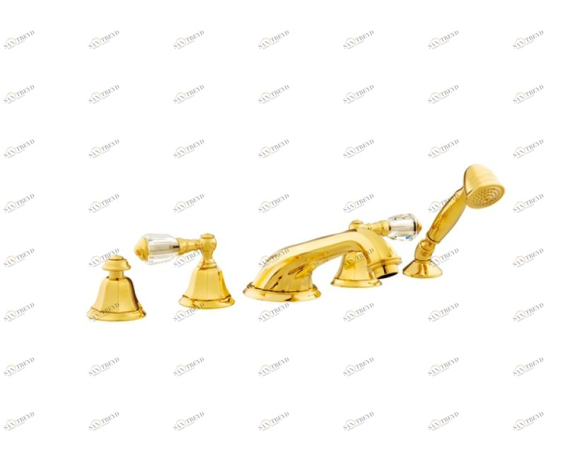 038616.D00.00 Набор для ванны с пятью отверстиями и кристаллами сваровски Золото 24К Mestre Indica