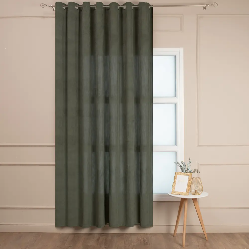 AMORE MIO Штора на люверсах зеленая велюровая 200x280 см 89433189 STLM-1583447