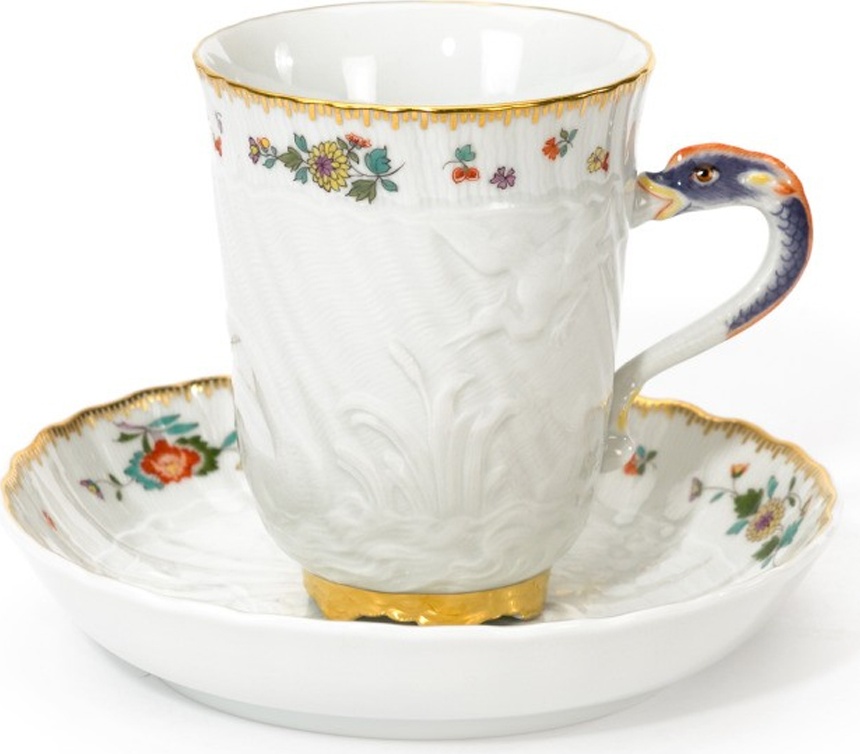 83677 Meissen Чашка-бокал с блюдцем 150мл "Лебединый сервиз" (индийские цветы) Фарфор 