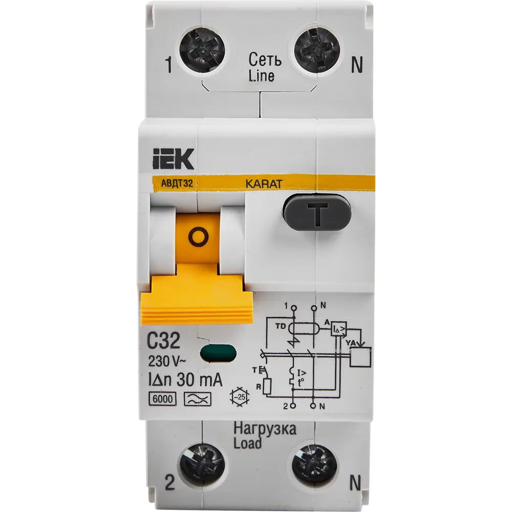 Дифференциальный автомат IEK АВДТ 32 - защита от перегрузок и утечек тока 82338743 STLM-1112992 - Вид №1