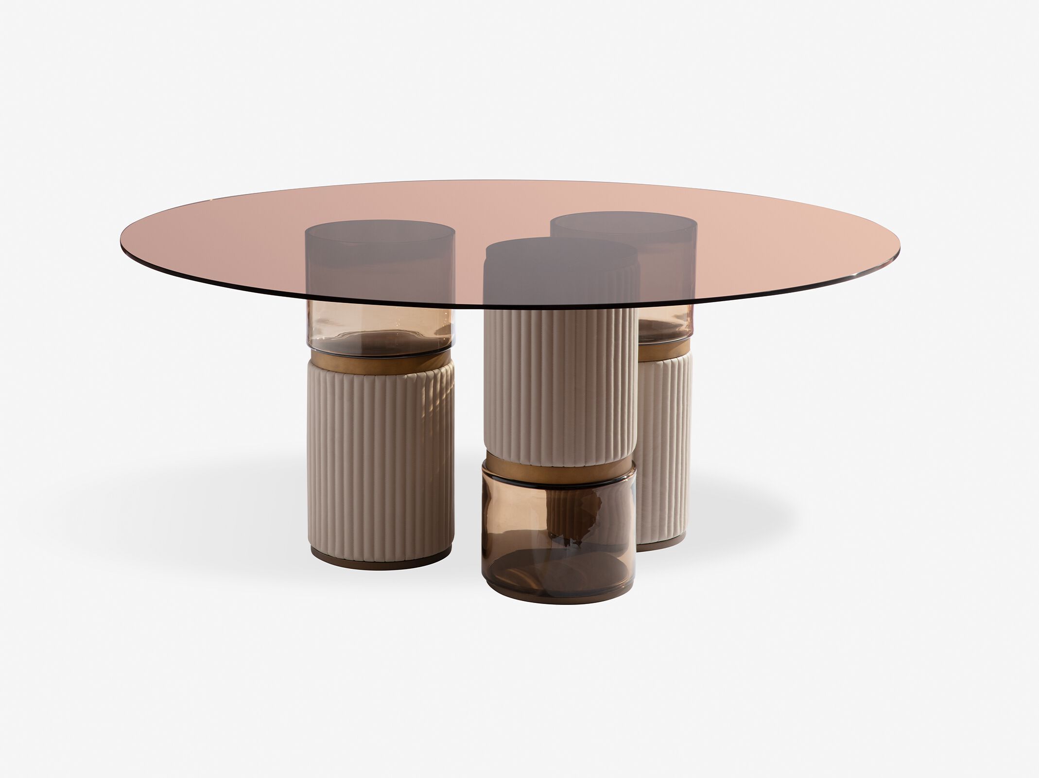 Круглый стол со стеклянной столешницей с кожаными и стеклянными основаниями Carpanese Home Identity ARCH-00046200