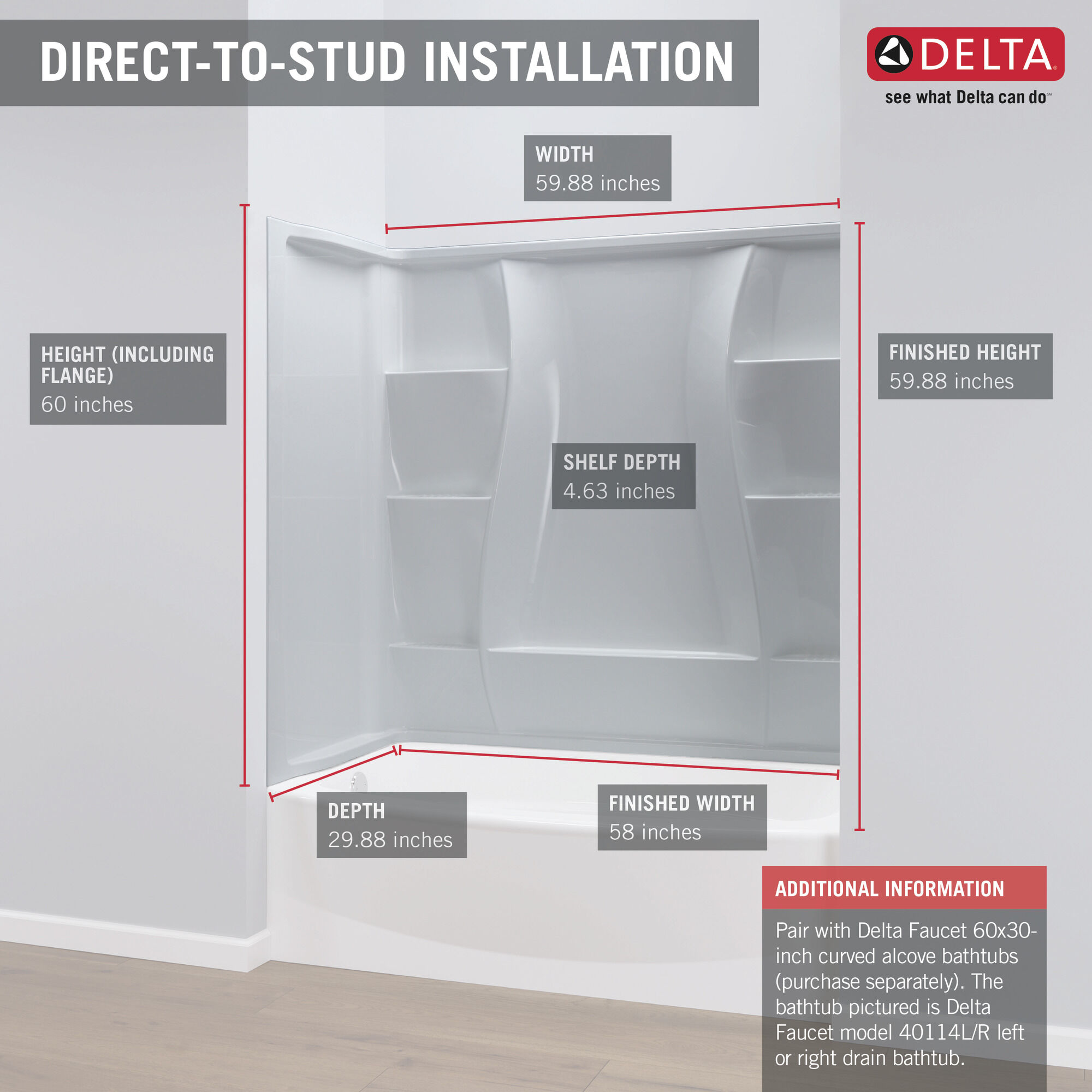 Настенный комплект для ванны 60 "x 30" Delta Faucet 40204 - Вид №2