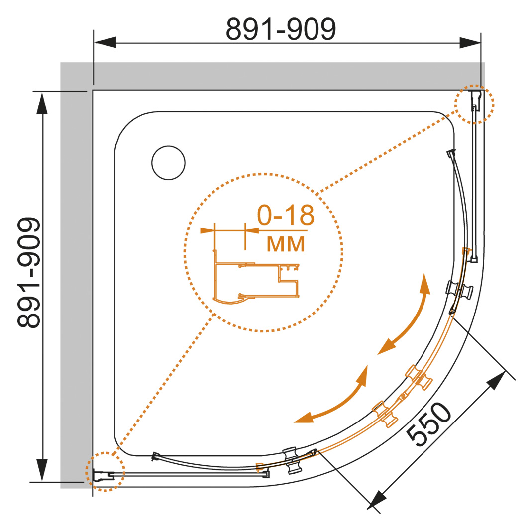 Душевой уголок CEZARES PRATICO-R-2-90-P-Cr - Вид №5