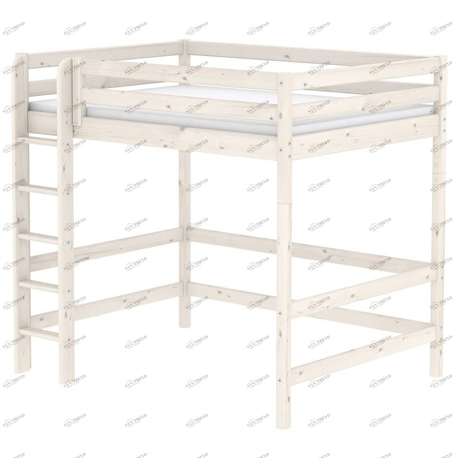 Кровать Flexa Classic высокая односпальная двухъярусная с прямой лестницей, белая, 200 см 9010621201