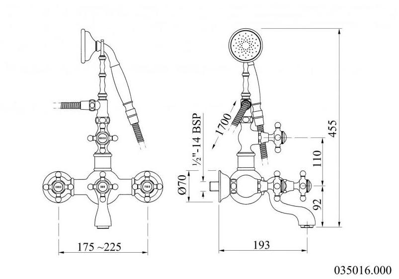 Bronces Mestre Смеситель для ванны с ручным душем на 2 отверстия с глянцевой поверхностью Retro 035016.000.50 - Вид №1
