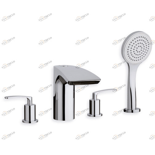 CRIBO121 Смеситель для ванны, монтируемый на палубе, на 2 отверстия, с переключателем, выдвижным ручным душем с защитой от известкового налета и FOLLOW ME - Free flow Cristina Rubinetterie 