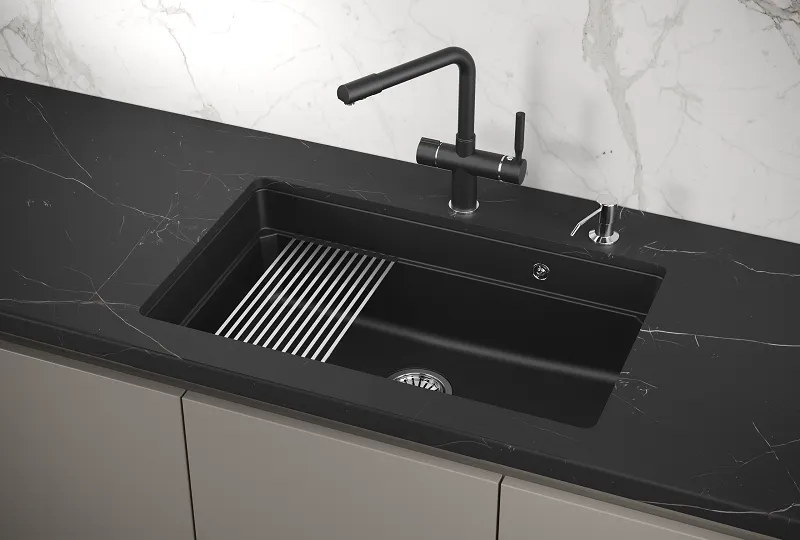 KS-7303U, ШВАРЦ (чёрный металлик), кухонная мойка, кварц GRANULA Kitchen Space 7303U-ST322