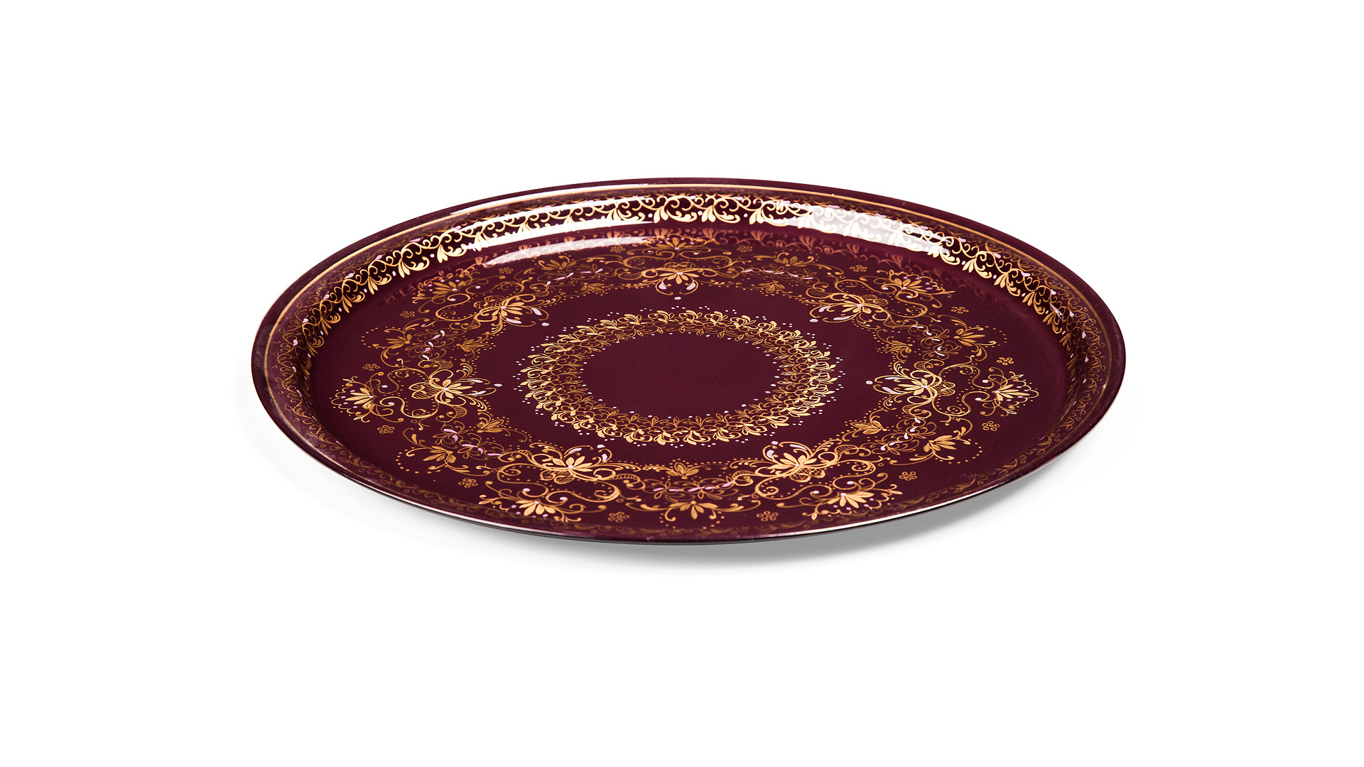 10618066 Жостовская фабрика декоративной росписи Поднос 30см НХПР "В саду" Сталь  - Вид №1