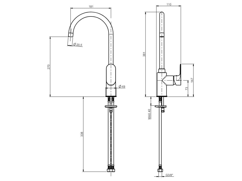 Смеситель для кухни на одно отверстие с поворотным изливом Rubinetterie Frattini Lea ARCH-00034191 - Вид №7
