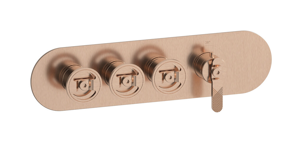 Комплект наружных частей термостата на 3 потребителей - горизонтальная овальная панель с ручками Bold WE ARE IB eua322srnb1 Brushed Rose Gold Aqua