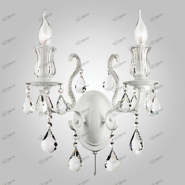 Бра хрустальное на 2 лампы белое Blossom 10077/2 глянцевый EUROSVET СВЕЧА 00-3931254 Белый;прозрачный 