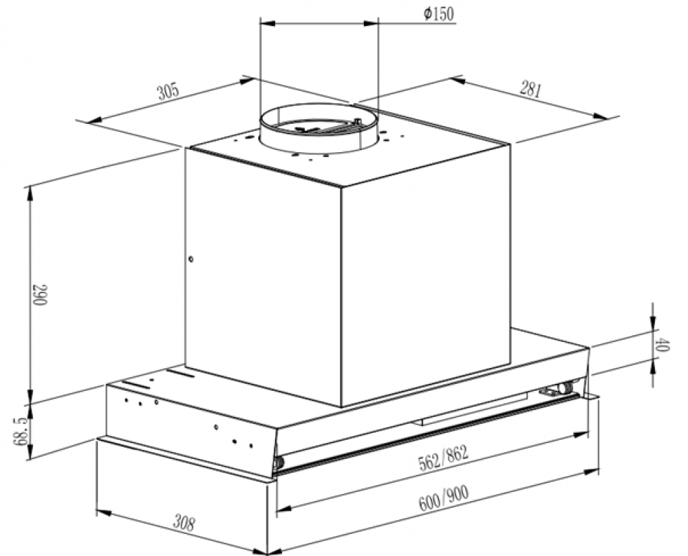 9240991 Вытяжка полновстраиваемая SCHTOFF LFX 60 черный/прозрачный STDN-0103305 - Вид №1