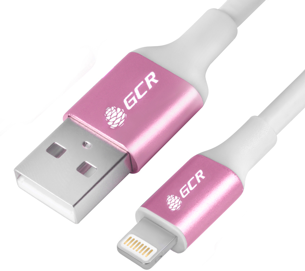 GCR-50778 кабель 1.5m apple usb 2.0 am/lightning 8pin mfi для iphone 5/6/7/8/x - поддержка всех ios, белый, алюминиевый корпус розовый, белый пвх Greenconnect Santreyd 