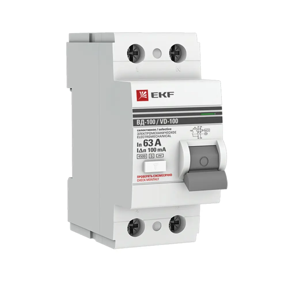 УЗО EKF PROxima ВД-100 2P 63 A 100 мА 4.5 кА AC 84405879 STLM-2196529 