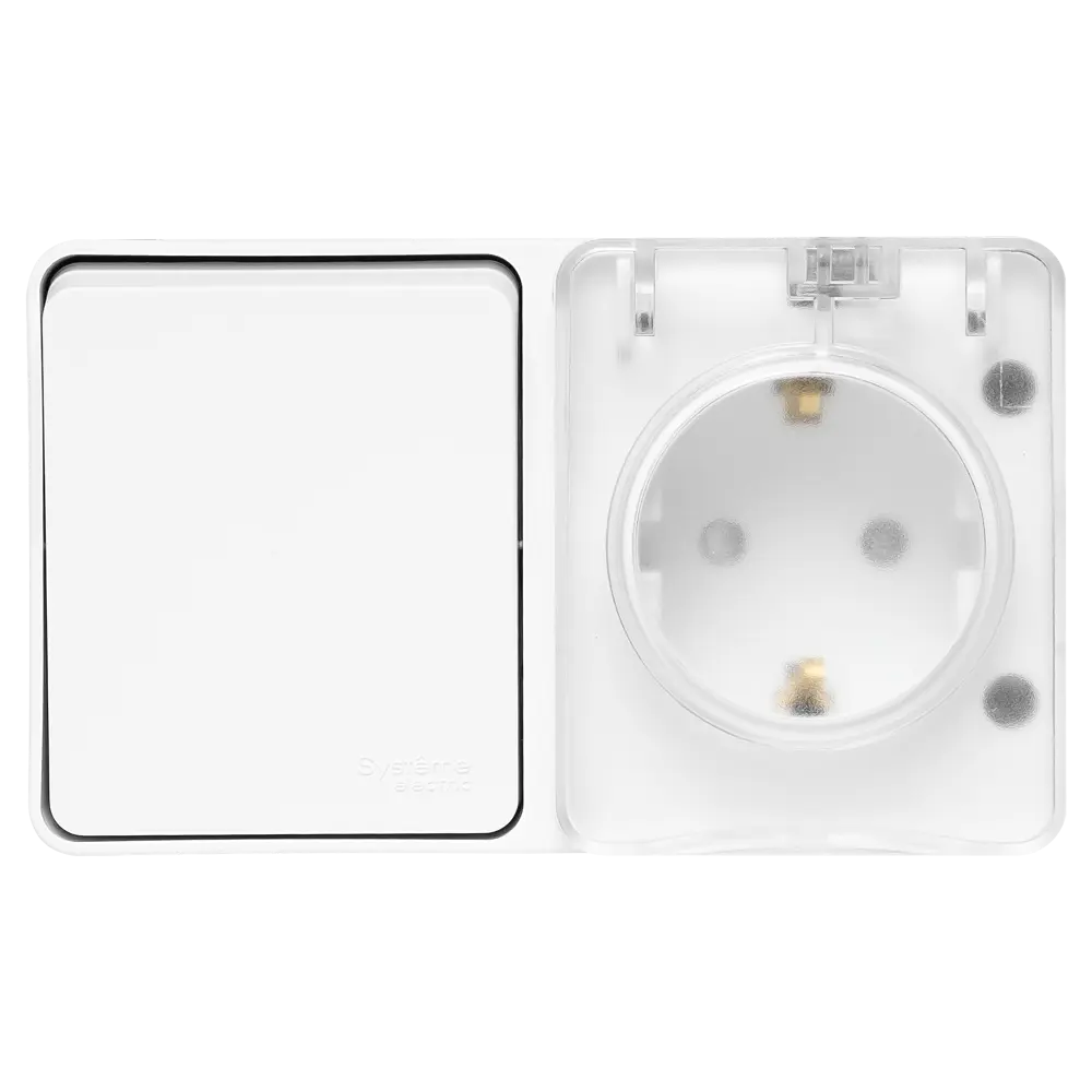 Розетка с выключателем накладная Systeme Electric AtlasDesign Profi с заземлением цвет белый STLM-2105616