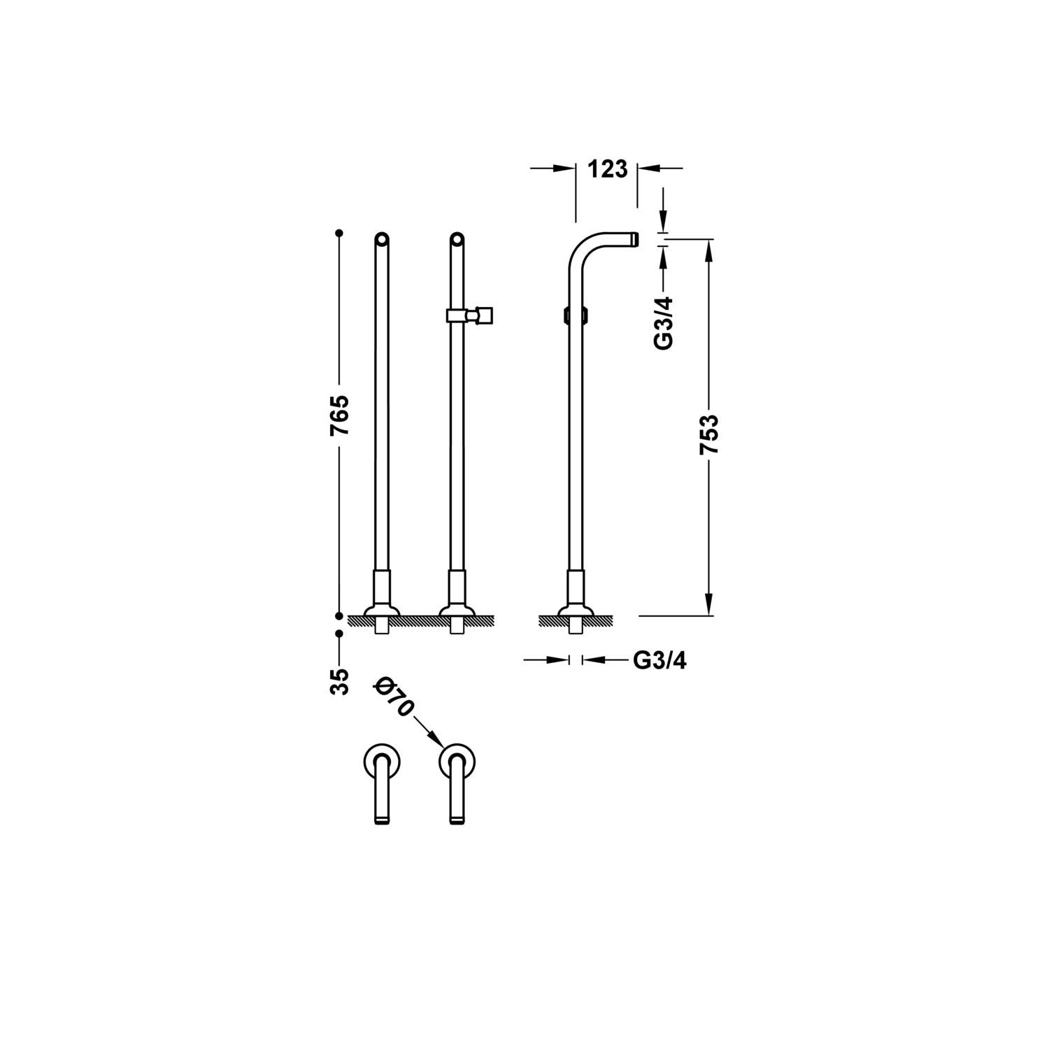 Коленные соединители для воды TRES CLASIC для напольного монтажа крана для ванны-24219403LV TRES  - Вид №1