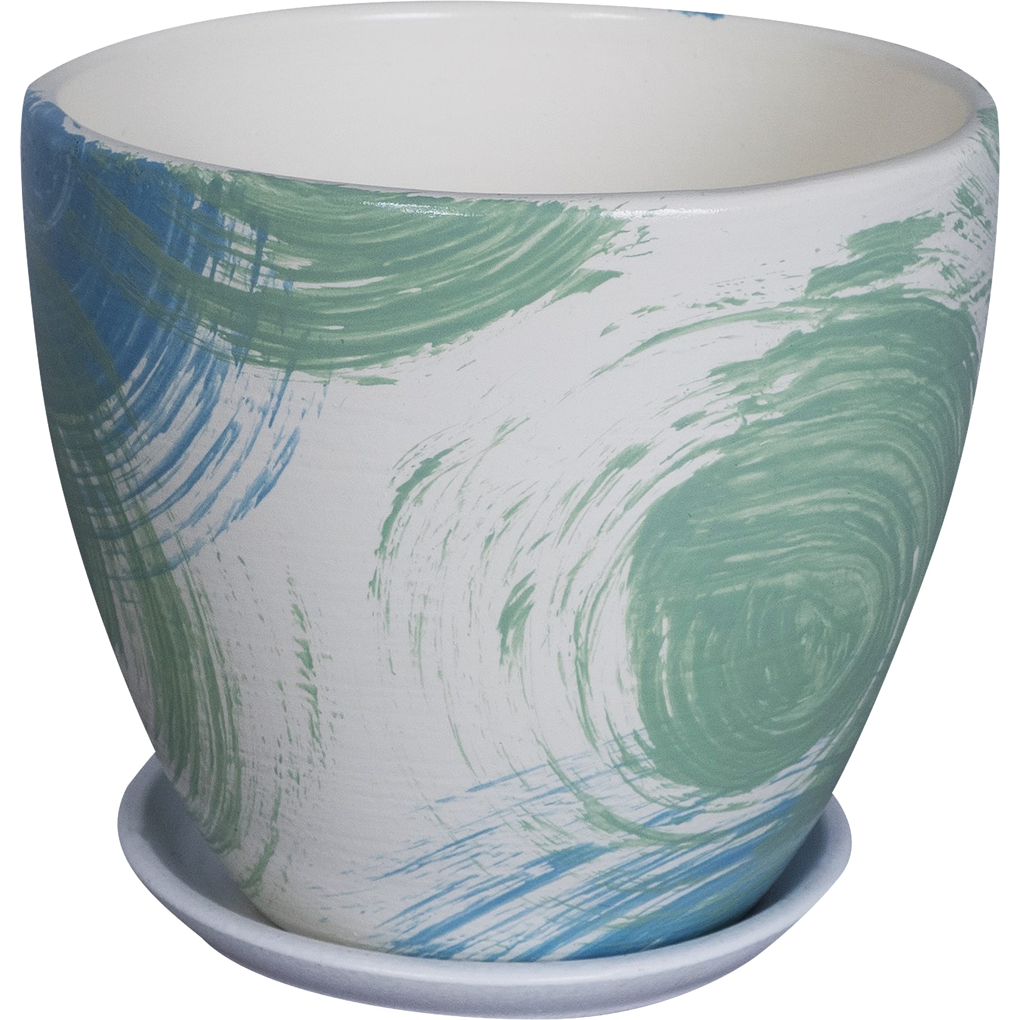 82116429 Горшок цветочный Бонди ø12 h11 см v0.8 л керамика белый/синий/мятный Santreyd  - Вид №1