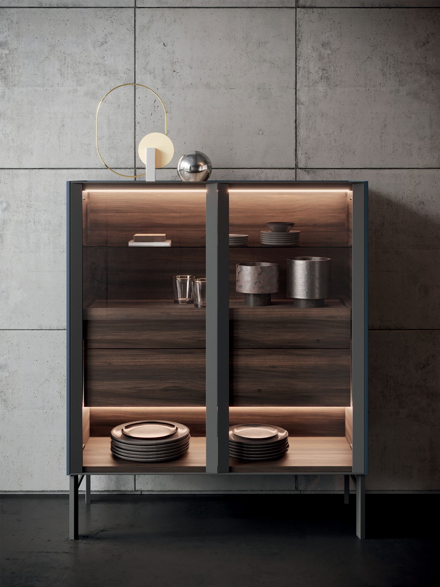 Деревянный и стеклянный шкаф со встроенным освещением Kico Living Complements ARCH-00081544 - Вид №1