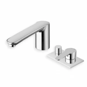 CRIND181 Смеситель для ванны на палубе, 3 отверстия, с переключателем, изливом и металлической пластиной Cristina Rubinetterie