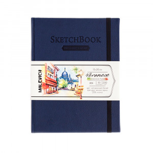 401463 Скетчбук для акварели Veroneze 200 г/м2 15 х 20 см твердый переплет Темно-синий Малевичъ