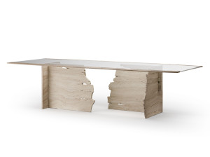 Травертин и стеклянный обеденный стол