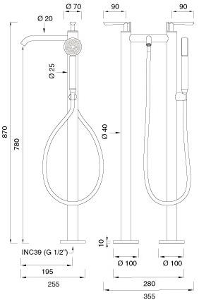 Ceadesign Напольный смеситель для ванны из нержавеющей стали с ручным душем Lutezia Ltz 36 - Вид №1