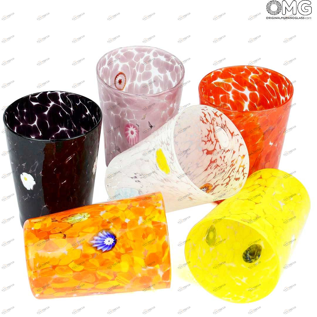 2185 ORIGINALMURANOGLASS Набор из 6 разноцветных стаканов - Коктейль в Erbaria - муранское стекло 8 см 