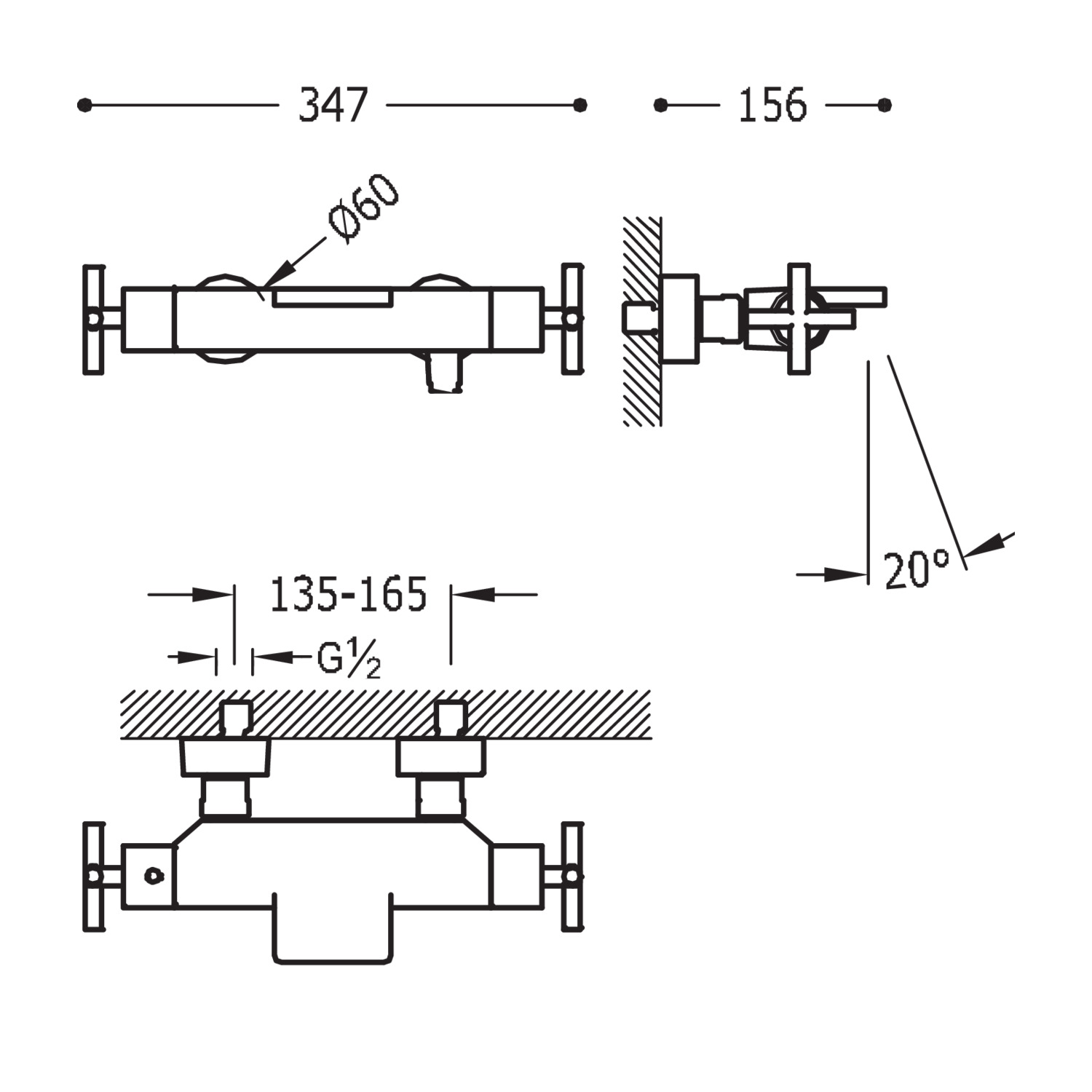 Настенный термостатический смеситель TRESMOSTATIC для ванны и душа-06317201 TRES Thermostatic - Вид №1