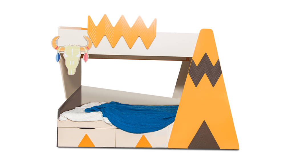 Кровать детская двухъярусная правая "Апачи" МАНДАРИН АПАЧИ 178643 Оранжевый;молочный Santreyd  - Вид №1