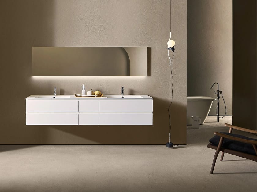 Состав ванной комнаты с подвесным умывальником, держателем для полотенец и зеркалом Pirovano Midi ARCH-00115776