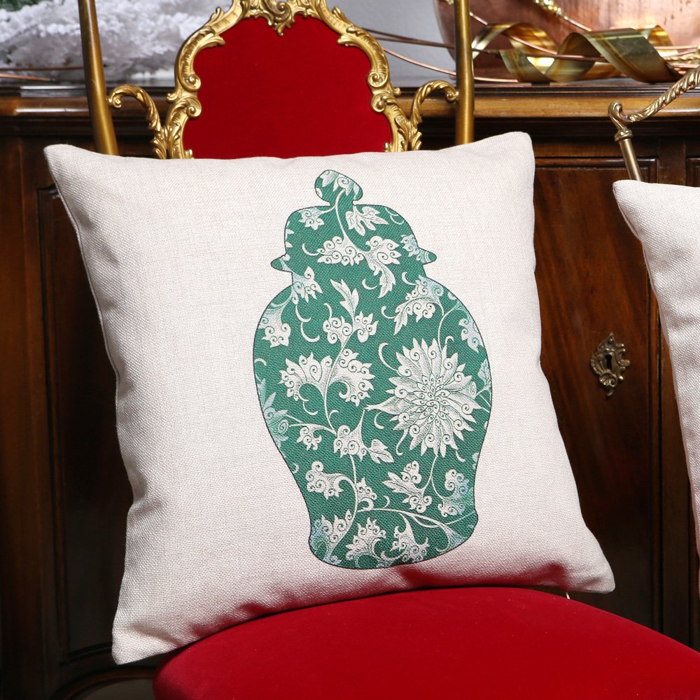 Декоративная подушка 45х45 см бело-зеленая "Антик Грин" "Китайская ваза 4" BYOBJECT РИСУНОК 00-3873550 Белый;зеленый Object Desire  - Вид №1