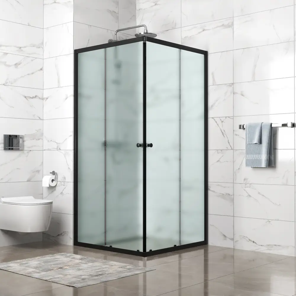 Душевая ширма Cube Domani-Spa квадратная 90x90x190см цвет профиля черный раздвижная стекло 4мм матовое STLM-2037204