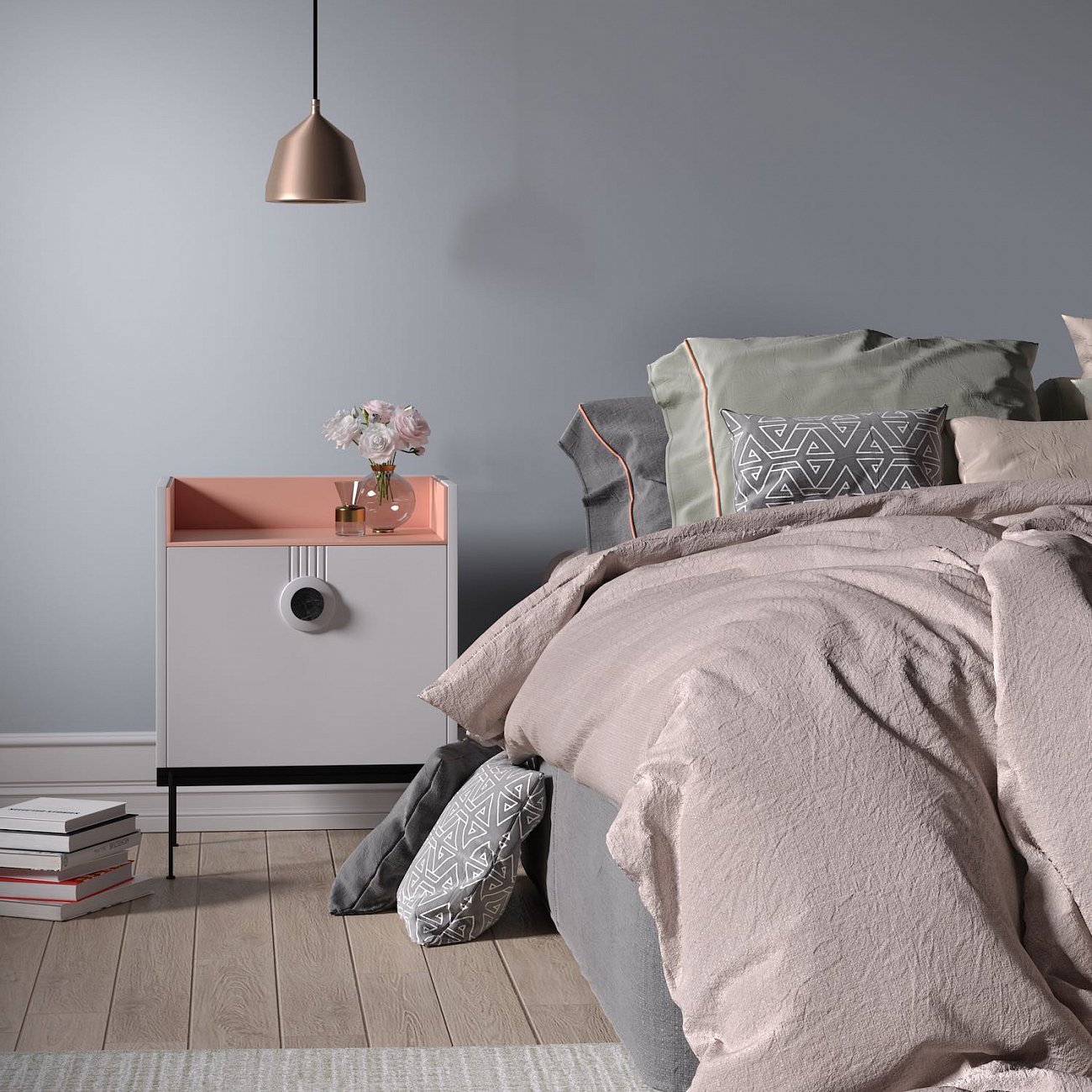 Тумба прикроватная белая с розовым Lago BRAGIN DESIGN LIVING 00-3974657 Белый;розовый - Вид №1