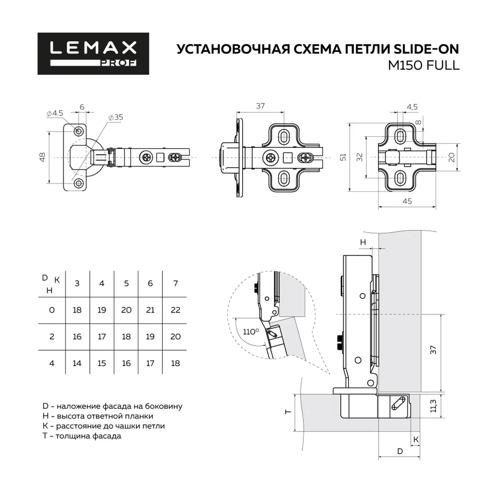 Накладная петля Lemax Prof Push-to-open Slide-on 110° 2 шт. 89443253 STLM-2043304  - Вид №1