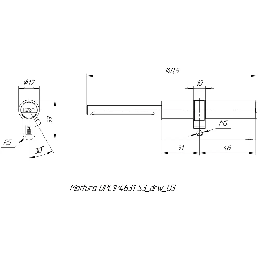 Цилиндр Mottura Project DPC1P4631 S3, 41x10x26 мм, ключ/шток, цвет никель, без вертушки STLM-2100773 - Вид №4