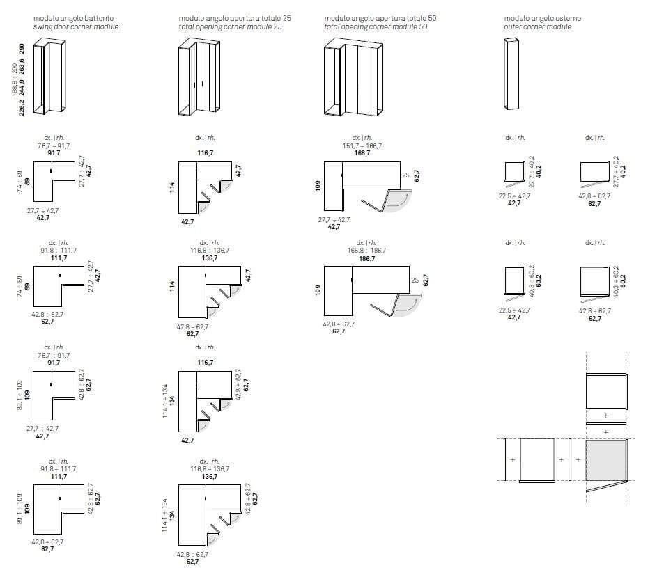 Шкаф с распашными дверцами и изменением глубины Caccaro ARCH-00012838 - Вид №1