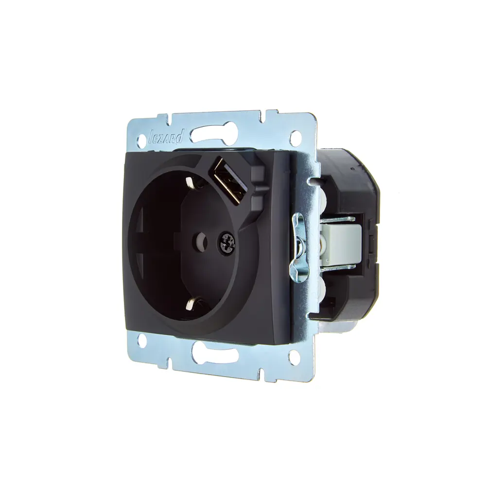 Розетка USB встраиваемая Lezard Asti с заземлением цвет черный бархат STLM-2035244 - Вид №1